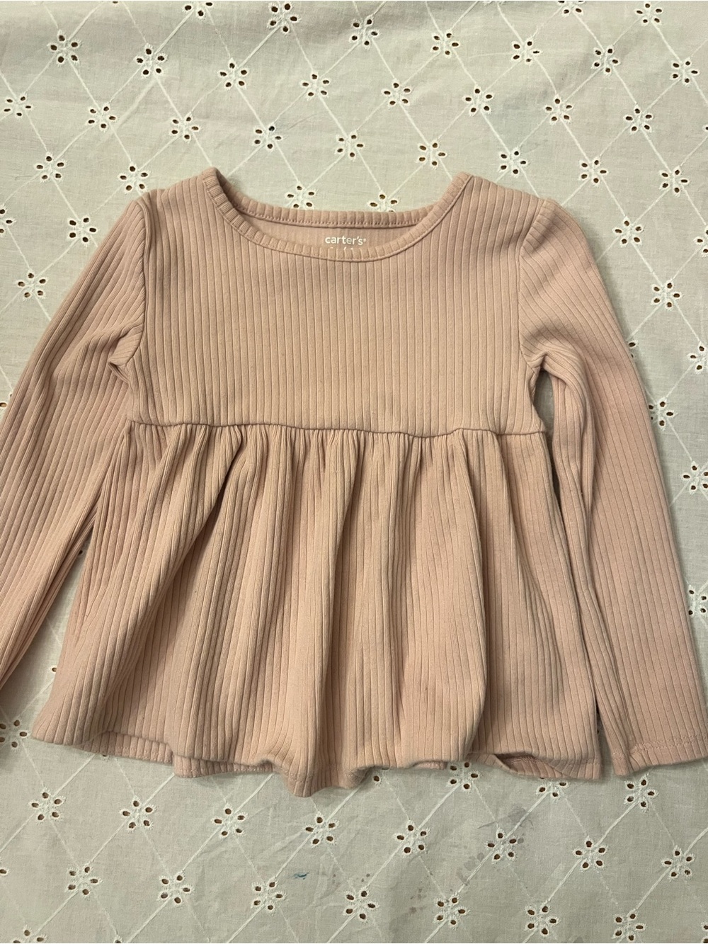 4t Girls light pink Carter's Ribbed Peplum Long Sleeve Top - Dusty Blush
